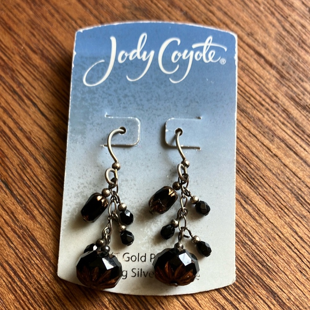 Vintage Jody Coyote Dainty Black and Gold Dangle Sterling‎ Silver